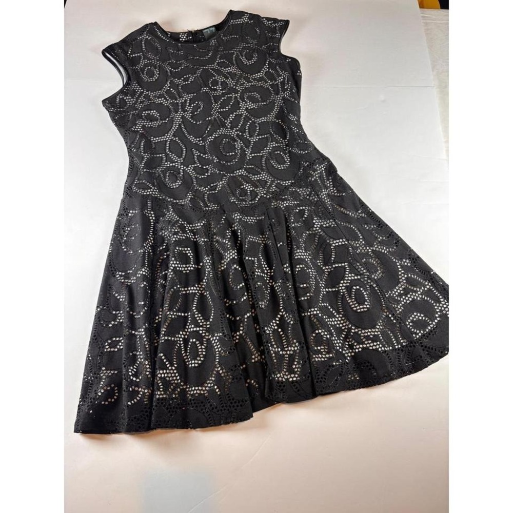 Gabby Skye Black Eyelet Fit & Flare Dress Size‎ 10 Cocktail Party Wedding Guest